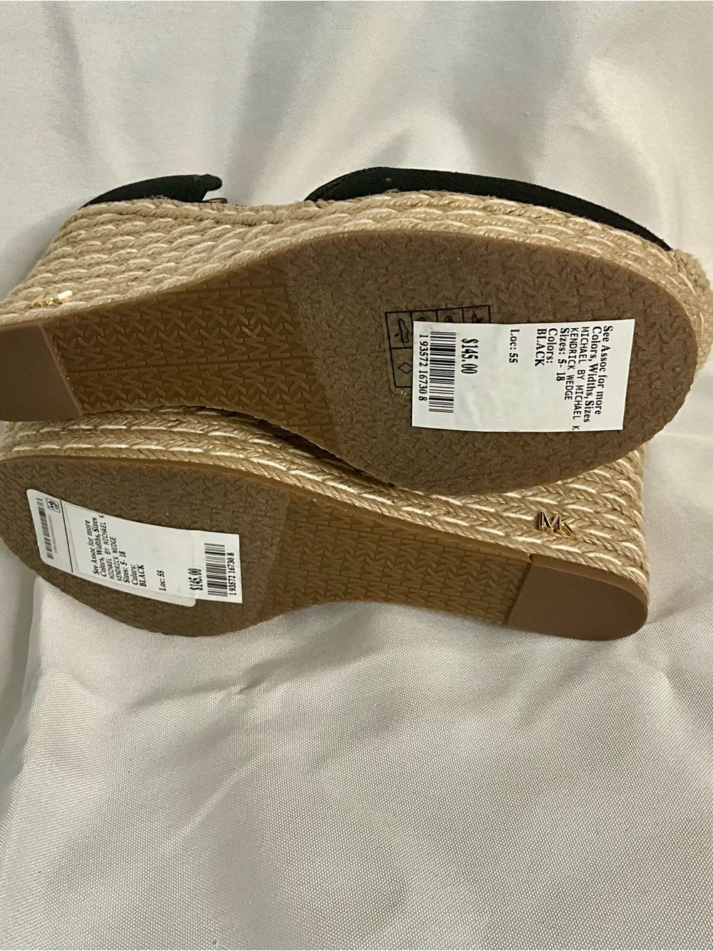 NWT MICHAEL Michael Kors Black Canvas Espadrille Lace-Up Wedges 6.5m